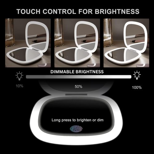 OPULUXE Makeup Bag Detachable LED Mirror With Stand 3 Adjustable Brightness 5x Zoom LED Travel Mirror Portable Cosmetics Case Brush Holder Organizer Adjustable Dividers Faux Leather Waterproof Gift