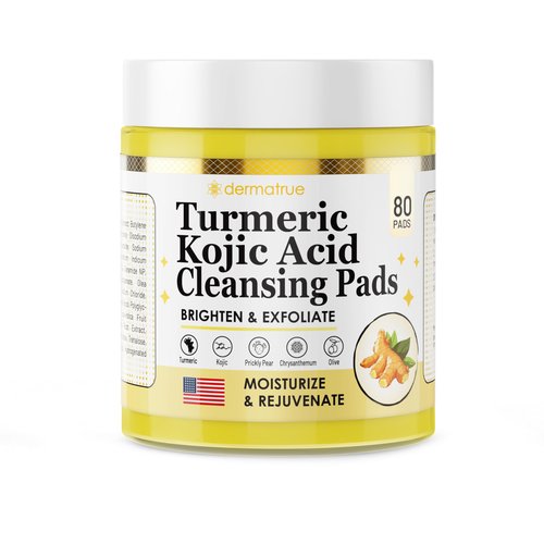 Turmeric Kojic Acid Cleansing Pads For Face Exfoliating And Dark Spots, 80pcs, Brightening, Balance and Moisturize Skin, with Vitamin B, Retinol, Prickly Pear, Olive Oil, Gentle For All Skin Types