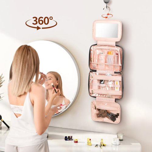 Elite Dance Gear Hanging Makeup Bag with Built-In Mirror – Travel Toiletry & Cosmetic Organizer for Women and Performers