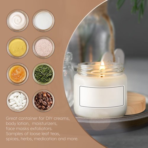 16 Pack Small Glass Jars with Lids, 4 oz Glass Containers with Plastic Woodgrain Lids & Inner Liners, Reusable Travel Containers for Creams, Makeup, Lotion, Cosmetic, Ointment