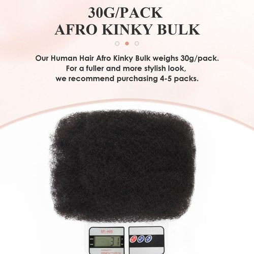 Teresa Afro Kinkys Bulk Human Hair For Twists, Afro Kinky-Curly Human Hair Bulk For Dreadlocks Extensions,Bulk Human Braiding Hair Afro Kinky Twist Extensions Natural And Soft(12 Inch, 30g/Pack)