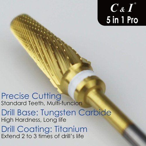 C & I 5 in 1 Nail Drill Bit, Mixed Sizes Edition, Cross Teeth, 2 Way, Professional Multi-function Nail Drills for Electric Manicure Drill Machine, Shank 3/32” (Pro)