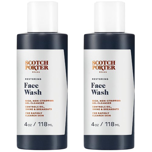 Scotch Porter Restoring Face Wash | Rich, Non-Stripping Gel Cleanser | Formulated with Non-Toxic Ingredients, Free of Parabens, Sulfates & Silicones | Vegan | 4oz – 2 Pack