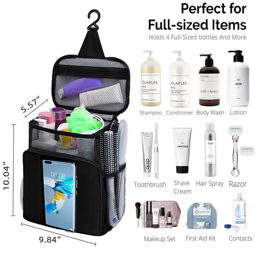 Dorm Room Essentials for Guys Girls,Quick Dry Mesh Shower Caddy Portable,Large Capacity black Shower Bag,Hanging Travel Toiletry Bag for Bathroom,Gym,Camping,Swimming,Travel,College Student Essentials