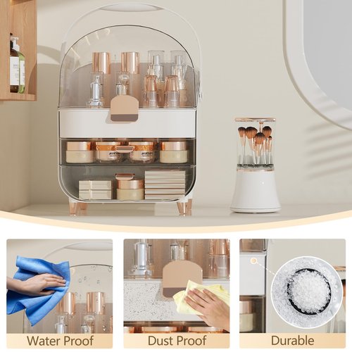 CLBDRESS Makeup Organizer Skincare Organizers, Make up Organizer for Vanity, Cosmetic Display Cases with Transparent Cover, Cosmetic Organizer for Bathroom, Dresser, Countertop Organizer, Rose Gold