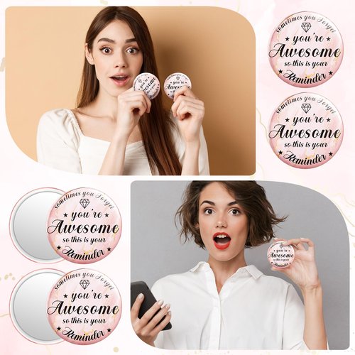 Tradder 18 Pcs 2.76 Inch Inspirational Compact Mirror Bulk Quinceanera Employee Appreciation Gifts Makeup Purse Pocket Mirror for Women Mother's Day Valentine Coworker Nurse Gifts