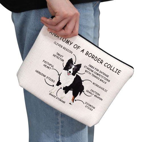 G2TUP Border Collie Dog Lover Gift Anatomy Of A Border Collie Makeup Bag Border Collie Dog Mom Cosmetic Bag Border Collie Owner Gift Animal Lover Travel Bag (Anatomy Of A Border Collie White Bag)