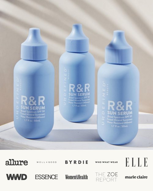 Undefined Beauty R&R Sun Serum SPF 50 PA++++ Tinted Mineral Sunscreen with Niacinamide, Water Resistant Broad Spectrum Protection & Blue Light Defense (Light Tint)