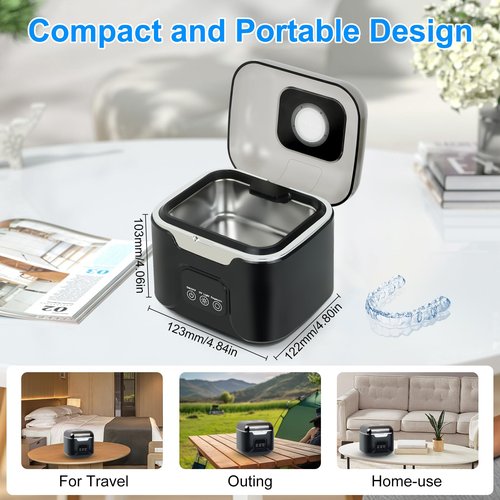 PIGETALE Ultrasonic Retainer Cleaner, 48kHz Sonic Denture Cleaner Machine, 24W Dental Cleaning Pod for Dentures, Night Mouth Guards, Jewelry, Aligner, Braces, 240ML, 3 Cleaning Modes, Digital Timer