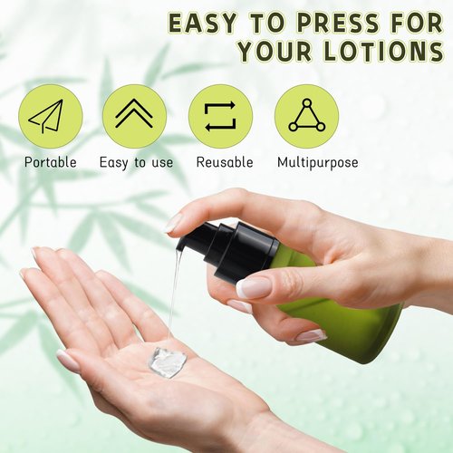 6 Pcs Empty Glass Pump Bottles Refillable Cream Lotion Bottles Travel Sample Bottles Cosmetic Dispenser Bottles Containers For Lotion Cream Emulsion Essence (Green, 60ml/2oz)