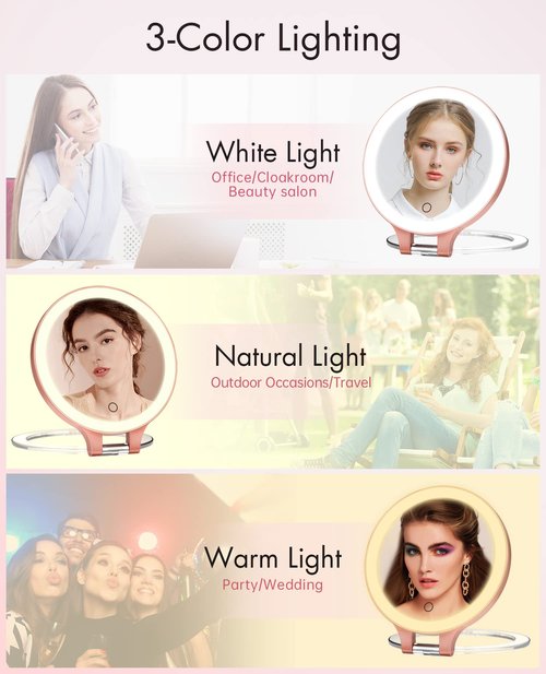 FASCINATE Magnifying Mirror 10X 1X Double Sided Magnification, Makeup Vanity Mirror Rechargeable Lighted with 3 Color Setting Adjustable Rotation LED Vanity Desk
