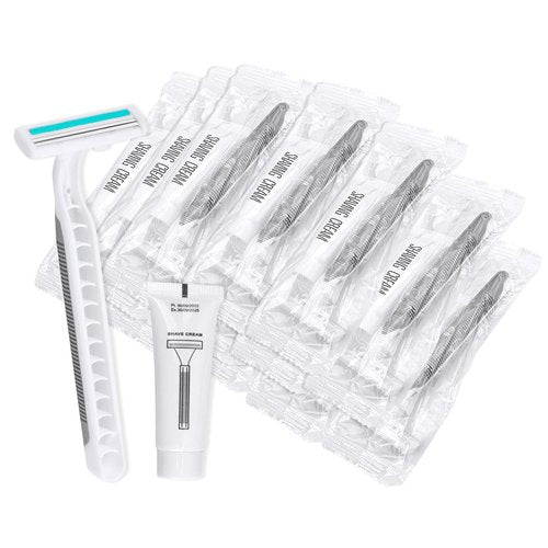 Disposable Razors in Bulk Pack of 60,Gray Bulk Razors Disposable Individually Wrapped Twin Blade Disposable Shaving Razors with Shaving Cream and Clear Cap Set for Homeless,Hotel,Charity,Travel