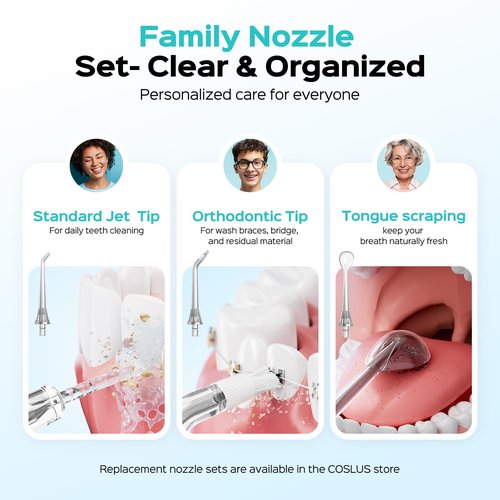 COSLUS Portable Water Flosser for Teeth: 3 Modes & 6 Pressure Settings with Jet Mode Water Dental Pick for Orthodontic, Braces, Sensitive Gums, Compact for Travel, 300ML for Multiple Users, Green C51