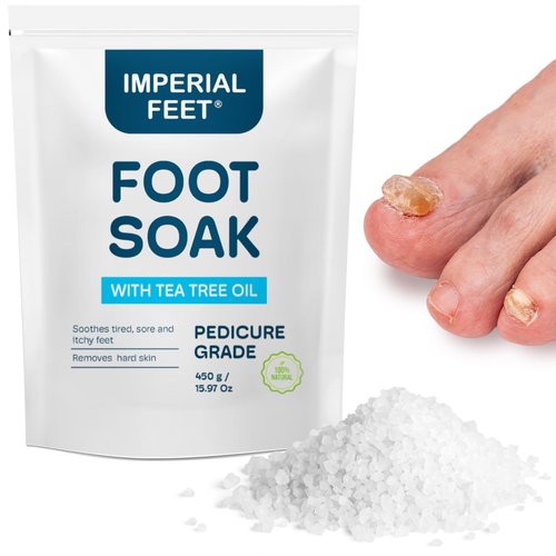 Epsom Salt Foot Soak w Tea Tree for Foot Bath (PEDICURE GRADE) - Toenail Repair, and Fungus Athletes Foot, Softens Calluses, Tired Feet, Nail Discoloration Foot Soak Salts, Smelly Foot Therapy16oz