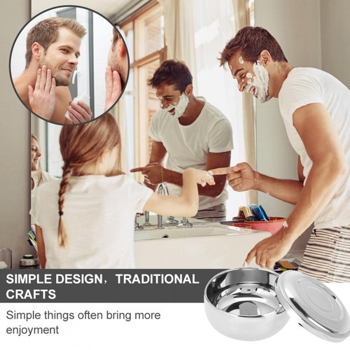 AYNEFY Shaving Soap Bowl, Portable Universal Men Stainless Steel Beard Shaving Soap Bowl Shaving Mug Container with a Mirror for Travel, Salon and Home Use