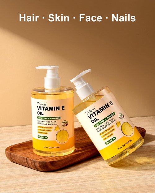 Yoken Vitamin E Oil 16 Fl Oz Organic Vitamina E Oil for Skin 85,000 IU Bulk Vitamine oils for Scars Hair,Face,Nail,Cold Pressed Hexane Free Formula Liquid Perfect Scalp Care Bath and Body oils