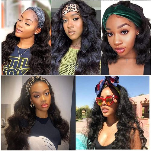 Miss Lee Headband Wigs for Black Women Human Hair 18 Inch Glueless Body Wave Headband Wig Human Hair 100% Brazilian Virgin Hair Machine Made Head band Wig 150% Density