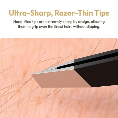 Beauty Power Professional Ultra-Precision Slant Tweezers for Women Facial Hair - German Stainless Steel, Tweezers for Men & Women, Black Eyebrow Tweezer for Ingrown Hair - Black