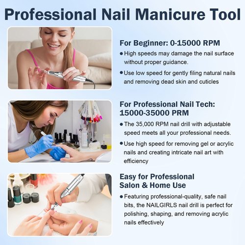 NAILGIRLS Electric Nail Drill Professional 35000RPM with Foot Pedal, Nail Drill Machine for Acrylic Gel Nails Manicure Pedicure with LCD Display Efile Tool for Salon Home Use
