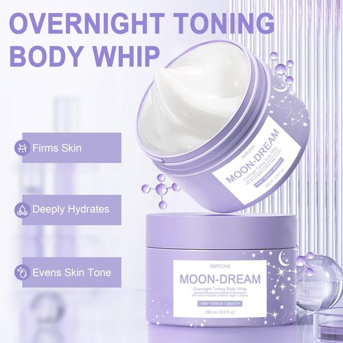 Anroha Moon Dream Overnight Toning Whip - Get Body Firming Cream for Women - Age Defying Lift and Frim Cream Helps Target the Appearance of Loose Skin On the Body 6.8 Fl oz
