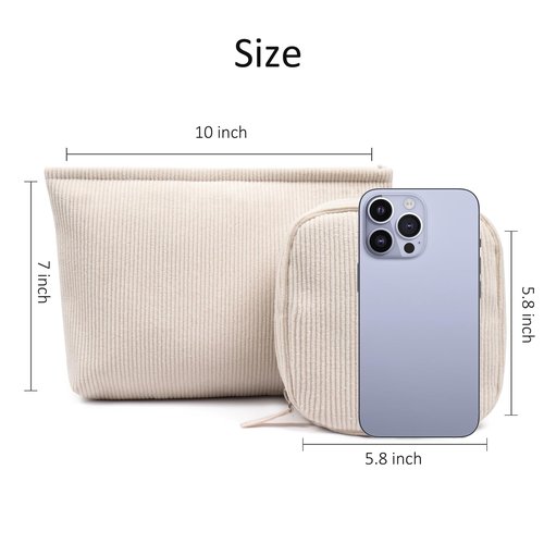 KOTORA 2 Pcs Corduroy Makeup Bag for Purse,Preppy Makeup Bags Travel Accessories,Small Makeup Bag with Zipper Makeup Bag Organizer Preppy Stuff,Coin Purse Essetnals Gifts for Women