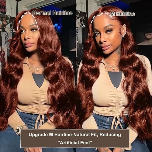 BVH 24 Inch Reddish Brown 13x6 Lace Front Wigs Human Hair Body Wave Wigs Human Hair 200 Density Hd Lace Frontal Wigs M Hairline 33# Brown Wigs (13x6 Reddish Brown Lace Front Wigs Human Hair, 24 Inch)