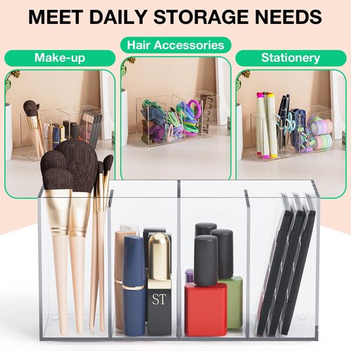 Lash Extension Organizer with Lid, Acrylic Lash Organizer for Lash Techs, Lashes Supplies Container for Vanity with Anti-Slip Pads, Clear Storage Box for Eyelash Tools Makeup Brush Hair Accessories