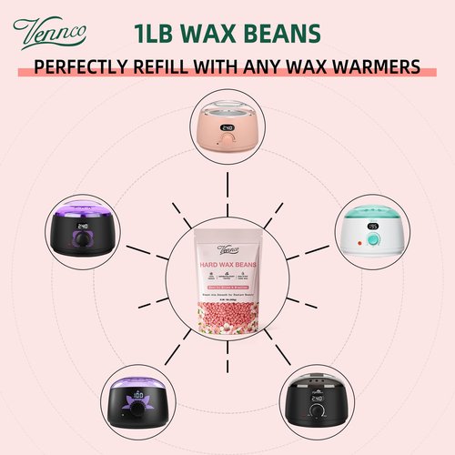 VENNCO Hard Wax Beads 2-Pack, 1lb Aloe Hard Wax Beads for Coarse Hair Full Body + 1lb Cherry Blossom Hard Wax Beads for Sensitive Skin, Perfect for Facial, Eyebrows, Arms, and Brazilian