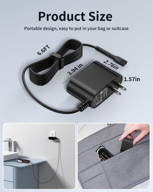 Replacement Charger for Wahl Magic Clipper, 4V Clipper Charger Compatible with Wahl 8164/8591/8148/8504, Power Cord for 5-Star Magic Clip Cordless Trimmer, 1919 100 Year Hair Clipper