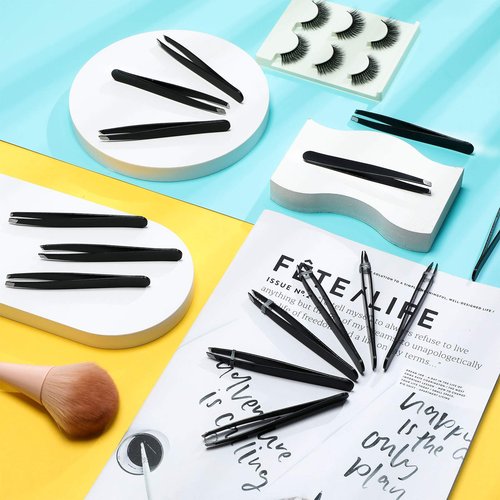 Mudder 24 Pieces Eyebrow Tweezers Bulk Stainless Steel Slanted Tip Precision Tweezers for Facial Hair, Blackhead and Tick Remover, Men and Women Professional