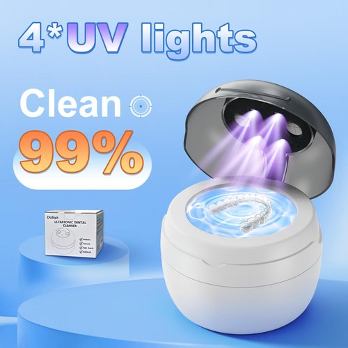 Dukya 2025 Ultrasonic Retainer Cleaner, 4 UV Lights, 45kHz Deep Clean, Retainer Cleaner Machine for Dentures, Anti Grinding Mouth Guard, Braces, Toothbrush Heads, Toothbrush