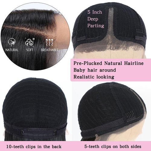 Maycaur 30 Inch Blue Lace Front Wigs for WomenPre-plucked Hairline Long Straight Navy Blue Hair Heat Resistant Fiber Glueless Synthetic Lace Front Wigs for Daily Party Cosplay Use