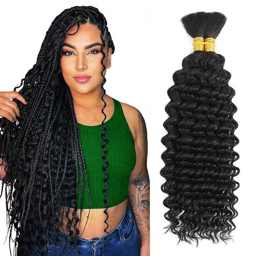 Human Braiding Hair for Boho Braids 12A Deep Water Wave Bulk Human Hair for Braiding No Weft Wet and Wavy Curly Human Hair Extensions (1B-Natural Black-Deep, 110g-22 Inch)