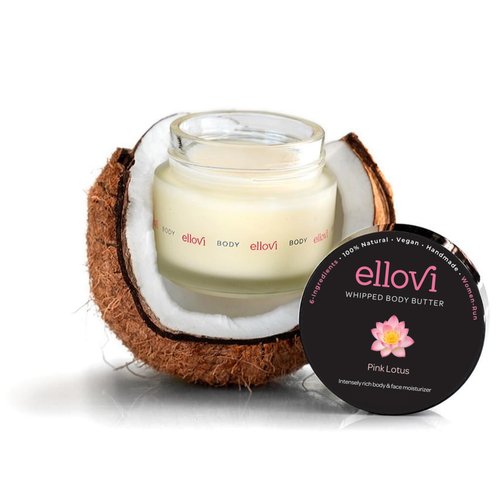 Ellovi All-Natural Luxuriously Whipped Body Butter - Pink Lotus - Pure Enough to Eat - Made With Just 6 Vegan Ingredients - Ultra-Rich 100% Plant-Based Moisturizer For Naturally Healthy Skin (2oz)