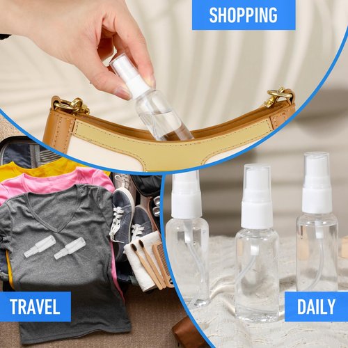 Meyeyaia 90PCS Small Travel Spray Bottle Bulk 1oz/30ml Clear Fine Mist Spray Bottles Plastic Refillable Mini Empty Bottles for Toiletries Perfume Plant Care Home Cleaning