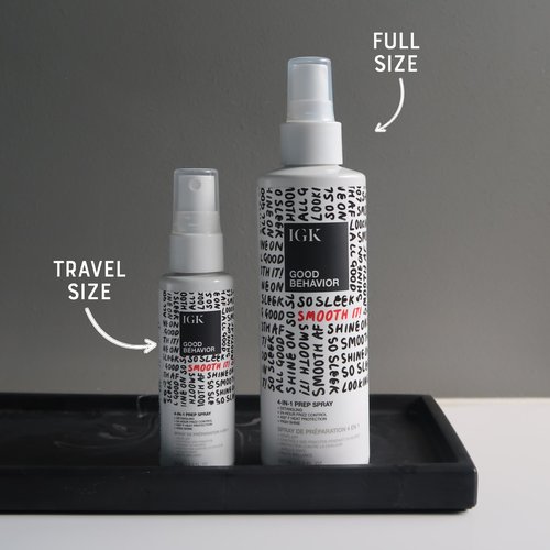 IGK GOOD BEHAVIOR 4-in-1 Prep Spray | Full + Travel Size | Gently Detangles, Controls Frizz for 24 Hours, Heat Protection & Shine | Weightless Formula for Smooth Hair