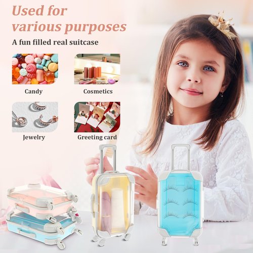 FALESOUL 12 Pack Mini Suitcase Party Favor Box, Luggage Storage Box Empty Candy False Eyelashes Tray Tiny Suitcase, Cute Clear Tiny Packaging Box for Travel Theme Party and Celebrations