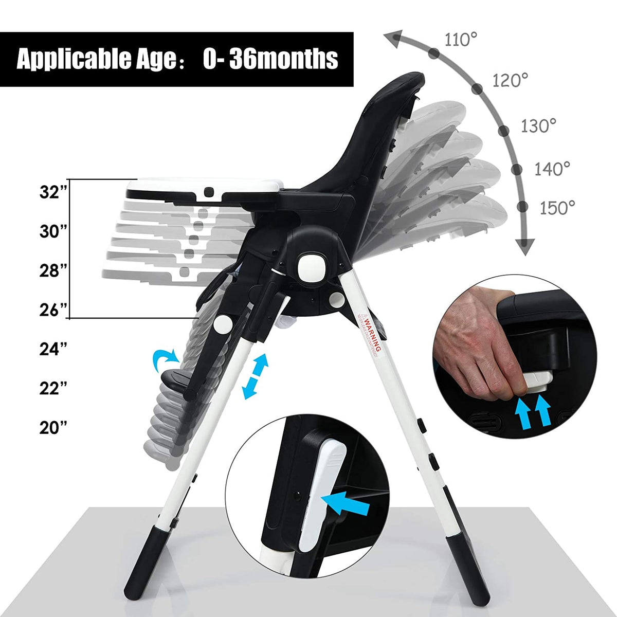 Costway 4-in-1 Baby High Chair Booster Seat Black with Adjustable Height & Recline