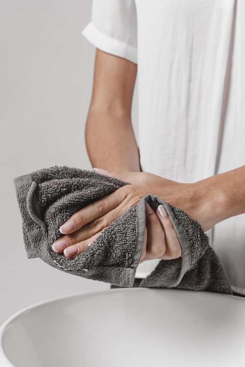 BIOLINEN Cotton Washcloth Towel Set, 12"x12", Pack of 24, Ultra Soft, 100% Cotton, Multi-Purpose Rags (Grey, 12 x 12-24 Pack)