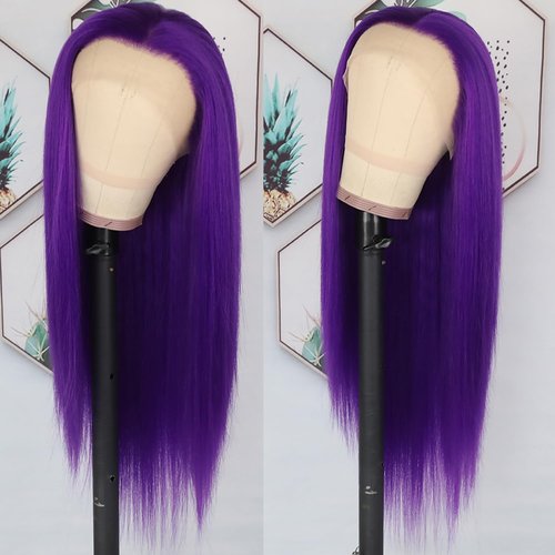 Lezaxiu Purple Synthetic Hair Wigs Long Straight Hair Natural Dark Purple Color Wig Heat Resistant Fiber Hair Wigs for Fashion Women