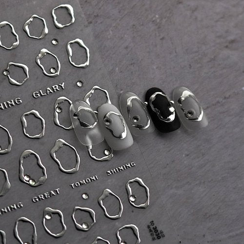 2 Sheets French Tip Nail Stickers Silver Golden French Nails Stickers Nail Decorations Decals 3D Self-Adhesive Line Designs Manicure Sticker Supplies for Women DIY Nails Art Accessories
