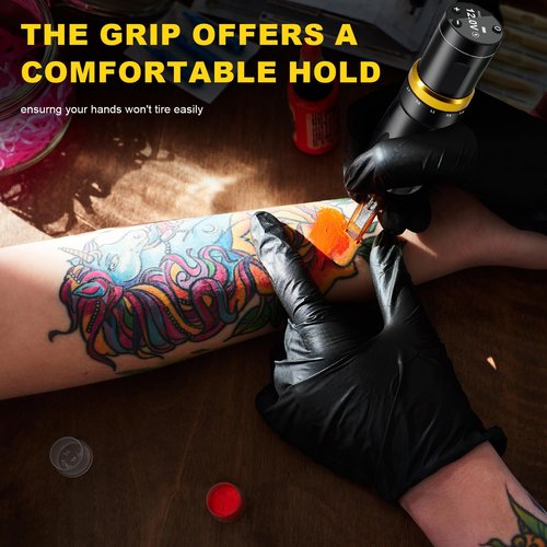 KVM Tattoo Gun Kit,Wireless Tattoo Machine,7 Adjustable Stroke Options,Shorter Body Design,1500mAh Power Supply (Tattoo ink is for tattoo practice only)