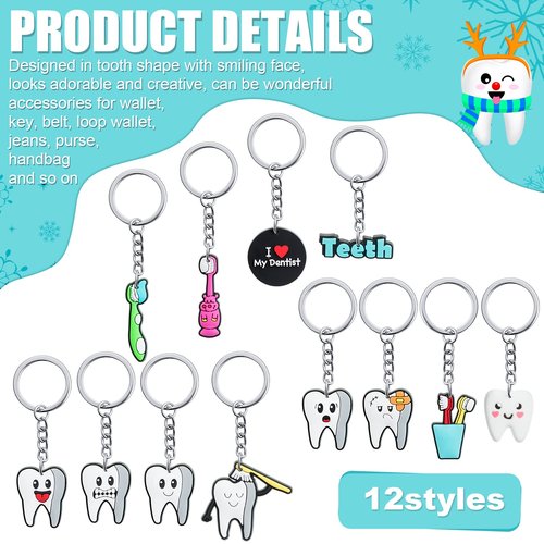 Henoyso 36 Pcs Tooth Shape Keychain Dentist Key Ring Dental Assistant Gifts Cute Tooth Ornament Keychain Gift for Dentist Students Office Staffs Dental Assistants
