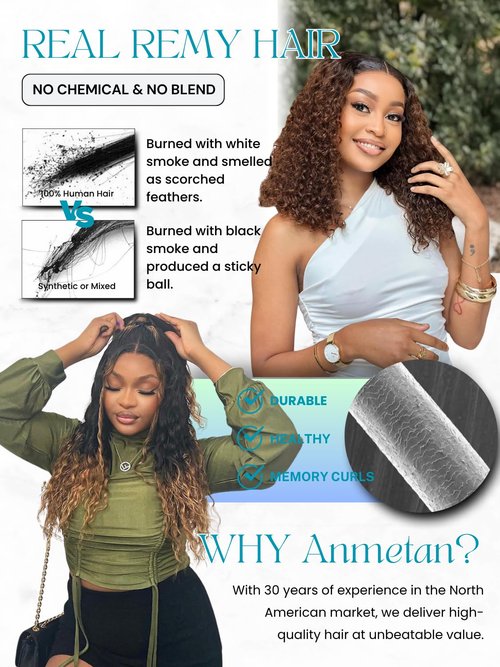 Anmetan 12A Ombre Human Hair Bundles Water Wave, Chestnut Ombre Brown 100% Remy Human Hair Curly Single Bundle Wet and Wavy Thick 3 Tone Colored #T1B/2/30 Dark Roots Keep Soft After Washes 12 Inch
