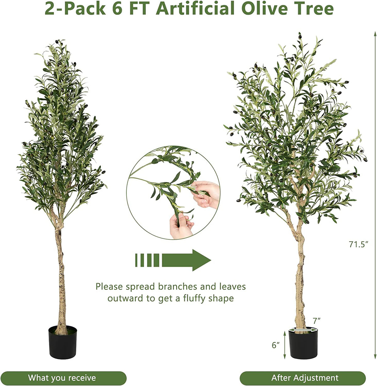 2 Pieces Artificial Olive Tree in Cement Pots - 6 Feet Tall, Realistic Indoor Outdoor Decor