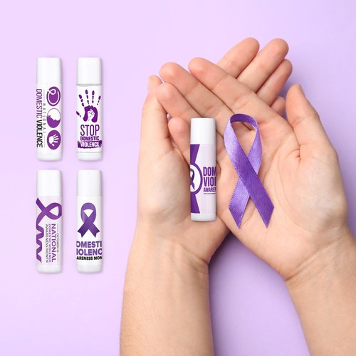 Sacubee 50 Pcs Lip Balm Bulk Ribbon Vanilla Sunscreen Lip Balm Gift for Women Men Mental Health Awareness Public Event Supplies, 5 Scents(Domestic Violence Awareness, Elegant Color)