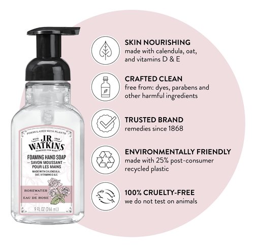 J.R. Watkins Foaming Hand Soap with Pump Dispenser, Moisturizing Foam Hand Wash, All Natural & Foaming Hand Soap with Pump Dispenser, Moisturizing Foam Hand Wash, All Natural
