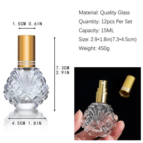 YU FENG 12pcs 15ml Glass Bottle Perfume Atomizer Refillable Spray Empty Perfume Bottle with Funnels Pipettes Dispenser for Perfume,Fragrance,Lotion,Essential Oil