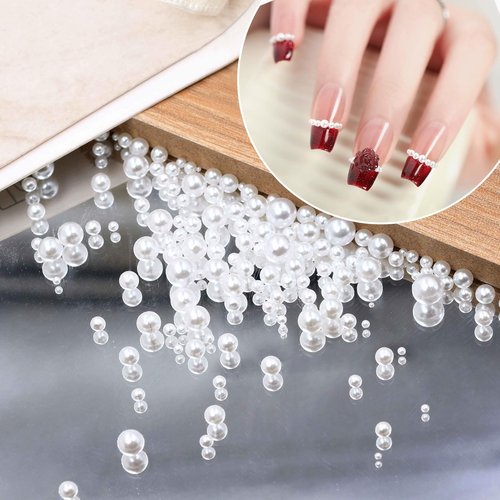 3D Nail Charms Flatback Pearls, Pearls for Crafts, Pearls with Rhinestones for Nail Art Women Girls Manicure Nails Supplies DIY Crafts Decorations
