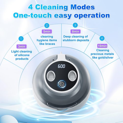 Dukya 2025 Ultrasonic Retainer Cleaner, 4 UV Lights, 45kHz Deep Clean, Retainer Cleaner Machine for Dentures, Anti Grinding Mouth Guard, Braces, Toothbrush Heads, Toothbrush